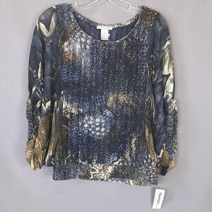 Alberto Makali Top Womens Medium Blue Artsy Crochet Boho Whimsigoth Blouse NEW